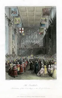 Historic Engraving Artwork Drucke: Installation of the Lord Mayor, The Guildhall, London. Artist: H Melville