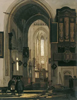Gothic Church Interior Drucke: Interior of a Gothic Church, unknown date. Creator: Emanuel de Witte