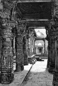 Elisee Reclus Illustrations Drucke: Interior of a Jaina Temple, Mount Abu, Rajasthan, India, 1895
