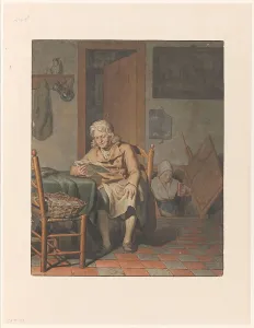 Innenausstattung mit einem Mann im Lesen an einer Tafel, 1790-1852. Schöpferin: Pieter Christoffel Wunder