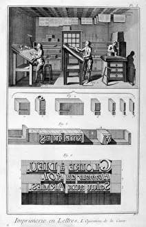 Denis Diderot Art Drucke: Interior of a Printing Works, type setting, 1751-1777. Artist: Denis Diderot