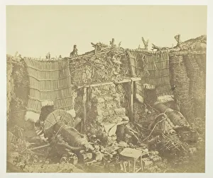 Innere des (russischen) Kasernenbatterie, Zeigend Mantelets, 1855.