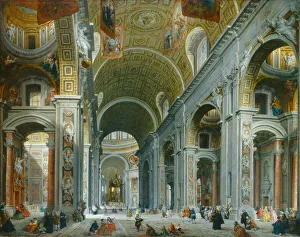 St Peters Basilica Rome Drucke: Interior of Saint Peter s, Rome, c. 1754. Creator: Giovanni Paolo Panini