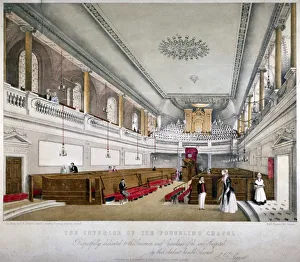 Guildhall Library Art Gallery Collection Drucke: Interior view of the Foundling Chapel, Guilford Street, St Pancras, London, c1840