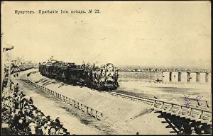 Black And White Russia Images Drucke: Irkutsk. Arrival of the first train, 1905. Creator: Unknown