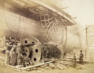 Great Eastern Steamship Drucke: Isambard Kingdom Brunel beside the Great Eastern, c1857. Artist: Robert Howlett