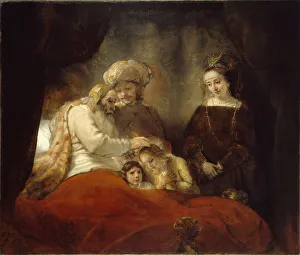 Drucke von Jakob segnet Efraim und Manasses, 1656. Im Bestand der Staatlichen Museen zu Kassel Rembrandt Drucke: Jakob segnet Ephraim und Manasses, 1656. Künstler : Rembrandt van Rijn (1606 - 1669)
