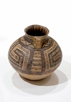 Decorative Geometric Art Drucke: Jar with hatched and rectangular meander design, about 2200-2000 B.C.E.. Creator: Unknown