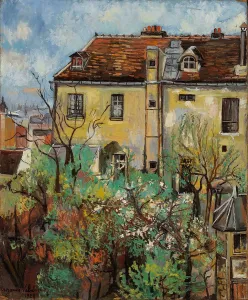 Drucke von Garten auf der Rue Cortot, 1928. Im Bestand des Musée Utrillo-Valadon zu finden in Sannois Landschaftliche Gemälde Drucke: Garten in der Rue Cortot, 1928. Schöpferin: Valadon, Suzanne (1865-1938)
