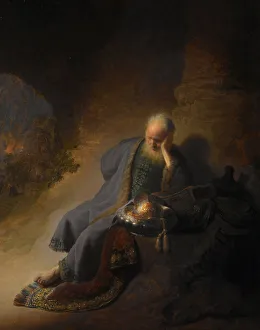 Drucke von Jeremia verlangt die Zerstörung Jerusalems, 1630. In der Sammlung des Rijksmuseums zu Amsterdam gefunden Rembrandt Drucke: Jeremia lamentoet die Zerstörung Jerusalems