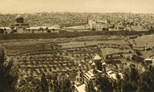 Monochrome Cityscape Photography Drucke: Jerusalem from the Mount of Olives, c1918-c1939. Creator: Unknown