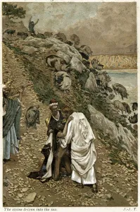 Bible Scene Art Drucke: Jesus casting devils out of a kneeling man, c1890