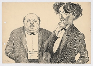 Black And White Caricatures Drucke: Joint Work - Satirical Drawing, around 1935. Creator: Gustav Mally