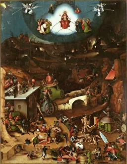 Drucke von Die letzte Gerichtsbarkeit. Flügelschalter nach Hieronymus Bosch, um 1521 - 1525. In der Sammlung des Staatlichen Museums zu Berlin gefunden Hieronymus Bosch Drucke: Die letzte Gerichtsbarkeit. Flügelschrein nach Hieronymus Bosch, um 1521 - 1525
