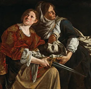 Roman School Artists Drucke: Judith with the Head of Holofernes and a servant. Creator: Gentileschi
