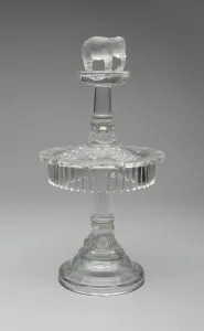Kugelblumenvorrichtung aus Jumboschildpattonglas, 1883/5; Ersteller: Canton Glass Company