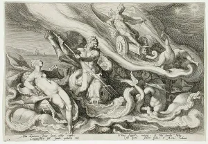 Black And White Dutch Art Drucke: Juno Complaining to Oceanus and Thetis, published 1590. Creator: Hendrik Goltzius