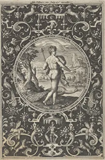 Greek Mythology Goddesses Drucke: Juno in a Decorative Frame with Grotesques, from the Judgment of Paris, ca. 1580