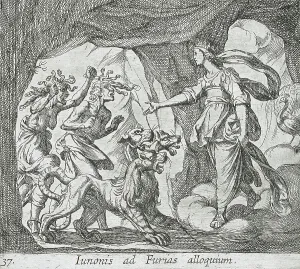Die Juno mit den Furien am Himmelsgate, veröffentlicht 1606. Ersteller: Antonio Tempesta, Wilhelm Janson
