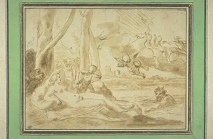 Drucke von Jupiter und Antiope. Im Bestand des Musée du Louvre, Paris Nicolas Poussin Drucke: Jupiter und Antiope. Künstler: Poussin, Nicolas (1594-1665)