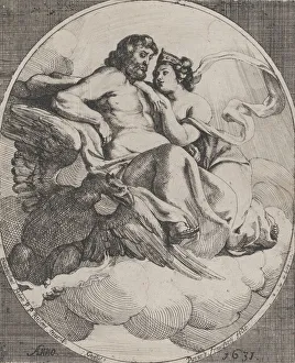 Jupiter und Juno sitzen auf Wolken, mit einem Adlerhaltenden Sturmkeil unter links. 1631