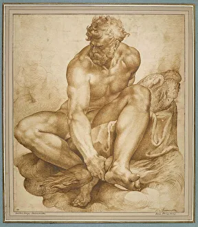 Bolognese School Artists Drucke: Jupiter sitting on clouds, ca 1574