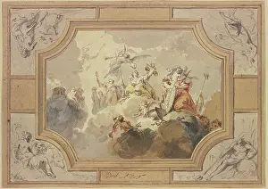 Allegorical Figure Painting Drucke: Justice and Truth, surrounded by the personifications of the four Elements