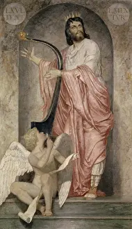 Drucke von Ein Meisterwerk der Kunst, King David in tiefer Meditation. Seine Seele ist gefüllt von Gottes Wort und seiner Musik erfüllt die Luft Arnold Bocklin Drucke: König David, 1868