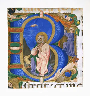 König David im Gebet auf einem Anfangsbuchstaben, um etwa 1450 von Zanobi di Benedetto Strozzi geschaffen wurde
