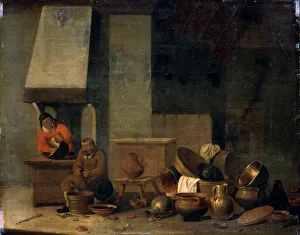 Woman In The Kitchen Drucke: The Kitchen, 17th century