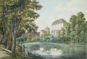 Neo Classical Architecture Drucke: The kitchen pond and the library in Weimar, c1801. Creator: Georg Melchior Kraus