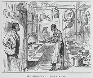 Black And White Train Images Drucke: The kitchen of a Pullman car, 1882. Creator: Unknown