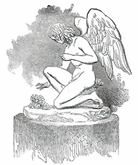 Allegorical Figure Sculpture Drucke: The Kneeling Cupid, 1850. Creator: Unknown