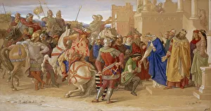 König Artus Drucke: Die Ritter des Kreisrunden Tisches bereiten sich auf ihre Reise zur Heiligen Graal vor