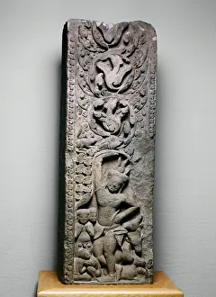 Hinduism Religious Iconography Drucke: Krishna Lifting Mount Govardhan, Angkor period, 11th century. Creator: Unknown