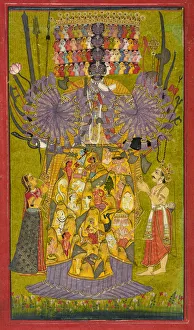 Hindu Mythology Depiction Drucke: Krishna Vishvarupa, ca. 1740. Creator: Unknown