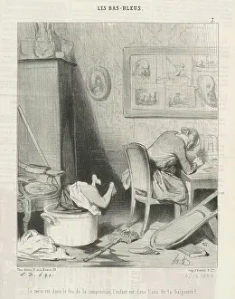 Daumier Lithograph Drucke: La mere dans le feu de la composition
