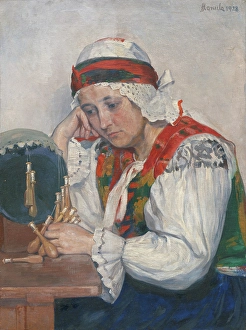 Female Portrait Artist Drucke: The Lacemaker, 1928. Creator: Jozef Hanula