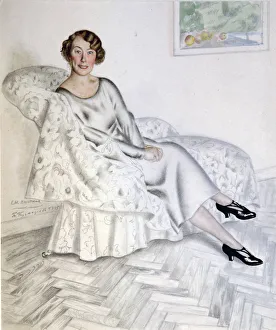 Genre Painting Russia Drucke: Lady in Interior, 1925