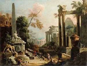 Bild mit klassischen Ruinen und Figuren, um 1725 - 1730. Ersteller: Marco Ricci, Sebastiano Ricci