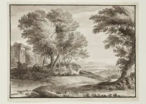 Baroque Landscape Art Drucke: Landscape with a Classical Temple, after Claude, c1800s. Creator: Luigi Gasparini