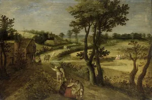 Old Master Oil On Panel Drucke: Landscape with Corn Fields, 1602-1630. Creator: Jacob Savery II
