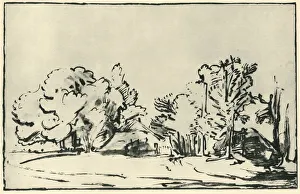 Landschaft mit zwei Häuschen, um 1650-1655, (1943). Künstler: Rembrandt Harmensz van Rijn.