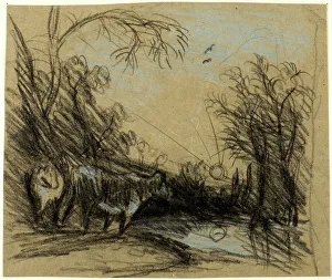 Farm Animals In Art History Drucke: Landscape with Cows, n.d. Creator: John Constable