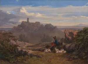 British Romanticism Art Drucke: Landscape with Goatherd, ca. 1842. Creator: Edward Lear