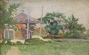 Neoimpressionist Oil On Canvas Drucke: Landscape with Haystack, 1894. Creator: Vijlbrief, Jan (1868-1895)