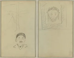 Animal Depiction In Art Drucke: Landscape and Head of Man; Head of Monkey Inside a Square [recto]