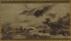 Japanese Mountain Scenery Drucke: Landscape: mountains, mist and stream, Edo period, (18th century?). Creator: Unknown