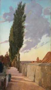 Realism Oil On Canvas Art Drucke: Landscape with Poplars. September Evening
