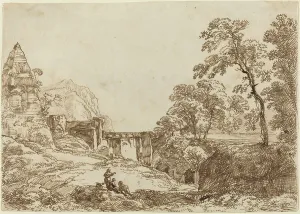German Heritage Art Centre Drucke: Landscape with a Pyramid and Classical Ruins. Creator: Franz Kobell